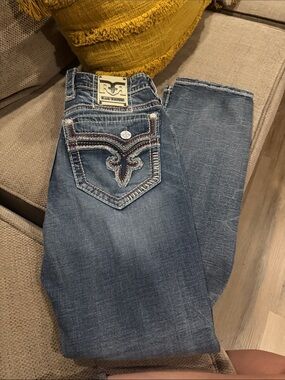 Rock Revival Men’s Blue Embroidered straight Cut Jeans